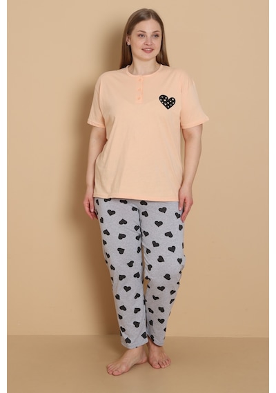 Wordex Mirano 4515 Kalpli Kısa Kollu Pamuklu Penye Büyük Beden Kadın Pijama Takımı Somon