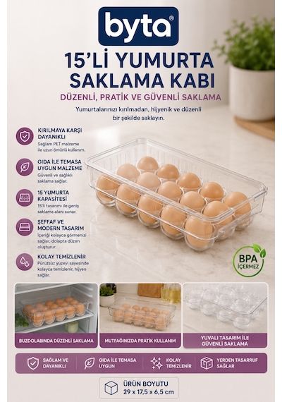 15'li Şeffaf Kapaklı Yumurta Saklama Kabı Buzdolabı Yumurtalık Organizer Diğer