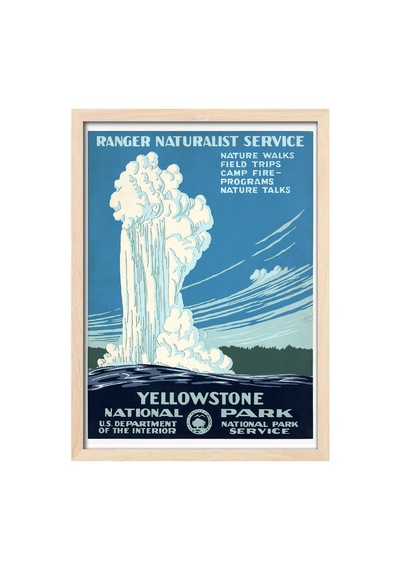 Yellowstone Doğal Ahşap Çerçeveli Poster, Dekoratif Seyahat Duvar Tablosu