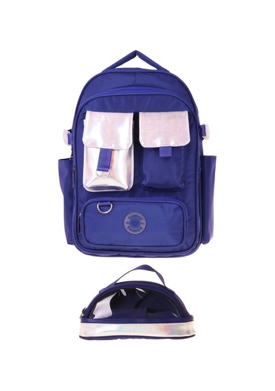 Kaukko Navy Blue Silver Kız Çocuk Lacivert - Gümüş Okul Sırt Çantası Ve Kalem Çantası Seti - Setkk-k1861c