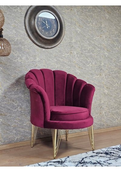 Zafir Tekli İstiridye Gold Kaplama Telli Ayak Çay Seti Koltuk Tekli Berjer , Balkon, Salon, Ofis Bordo