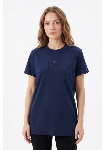 Missemramiss Pamuklu Nakışlı Tshirt Tunik 5360 Lacivert