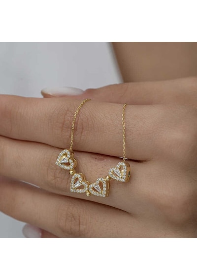 Casera's Gümüş Gold Kalpli Açılabilen Yonca Kadın Kolye Csr2184480 Gümüş