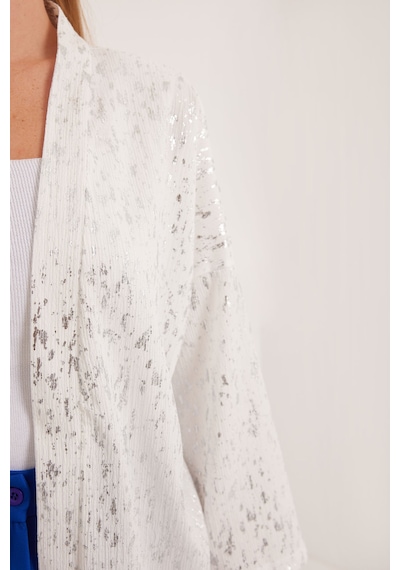 Bigdart Kadın Gümüş Varaklı Örme Kimono 5925 001