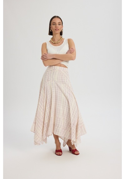 Mai Collection Mai Studios Co. Lila Peigi Çizgili Parçalı Midi Etek Lila