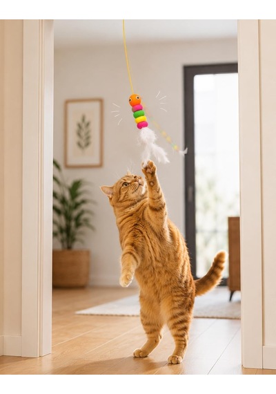 Kedi Oyuncağı Kapı Asma Renkli Tırtıl, Zilli Ve Tüylü Asılı Oyuncak, Sallanan İnteraktif Avlanma Ve Egzersiz Oyuncağı