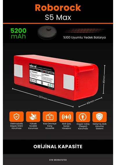 Roborock S5 Max 5200mAh Robot Süpürge  Bataryası