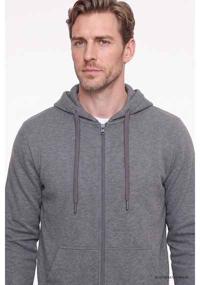 AC&Co / Altınyıldız Classics Erkek Antrasıt Melanj Standart Fit Normal Kesim Kapüşonlu Fermuarlı Sweatshirt Antrasit