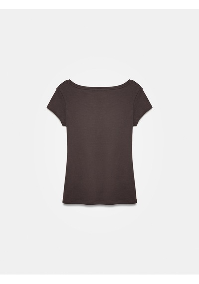 Dilvin 32688 %100 Pamuk Basic T-shirt-koyu Kahve Kahverengi