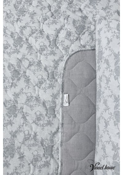 Lavinya Kapitone Tek Kişilik Yatak Örtüsü, Pike Seti, Çift Taraflı Kullanım, Çiçek Desenli 1 Adet Yastık Kılıfı , 160x220 Cm Gri