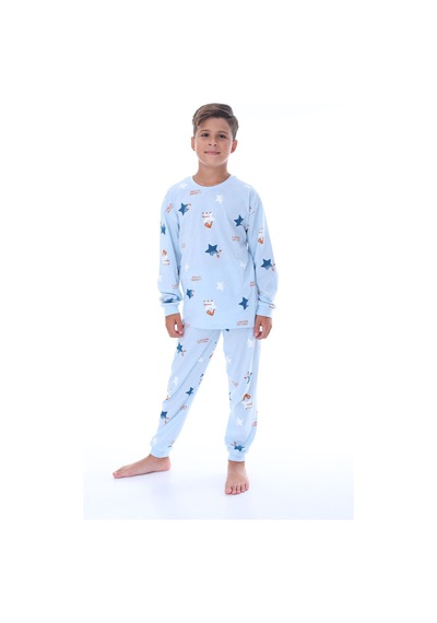 Zuzunga Yıldız Nota Desenli Bej Unisex Pijama Takımı Mavi