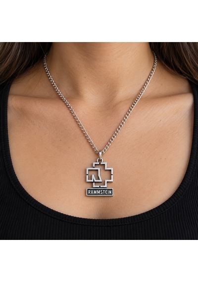 Rammstein Logo Kolye Gümüş Renk Geometrik Sembol Industrial Metal Kolyesi Altın - Gümüş