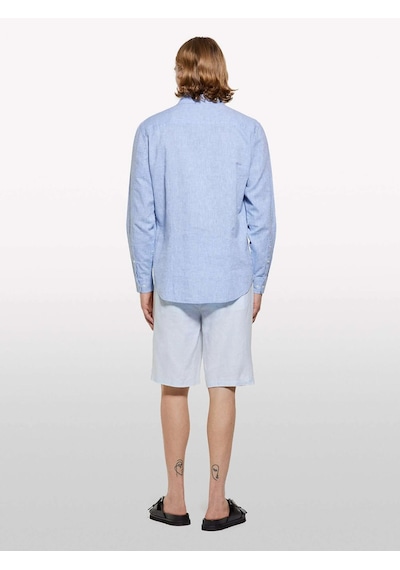 %100 Keten Slim Fit Bermuda Şort Erkek Mavi Şort - 325p4aghs9010 Açık Gri