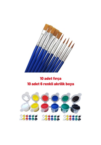 10 Adet Yağlı Boya Akrilik Fırça, 10 Adet Akrilik Boya 5er Ml 6şar Renkli 070 Çok Renkli