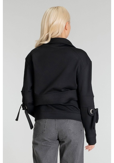 Bold & Young Kadın Viskon Polyester Likralı Kumaş Kuş Gözü Ve Fermuar Aksesuarlı Çıt Çıtlı Cepli Ceket Siyah