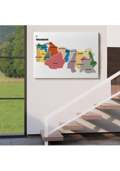 Trabzon İli Ve İlçeler Haritası Dekoratif Kanvas Tablo 1470 95 X 55