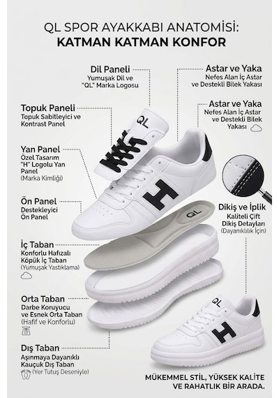 Ayakkabı Fuarı Elit Asqla1457 Kadın Klasik Sneaker Beyaz - Siyah