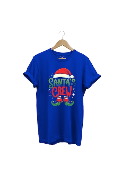 Noel Baba Yılbaşı Christmas Yeni Yıl Hediyesi Baskılı %100 Pamuk Regular Fit Mavi T-shirt Saks Mavi