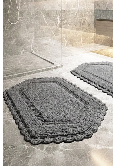 Exgena Gri 2li %100 Pamuklu Banyo Paspas Seti 60x90 Cm 40x60 Cm Gri