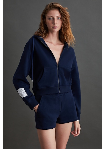 Ethıquet Lyka  Kadın Organik Pamuk 3 Iplik Içi Şardonlu Süs Etiketi Detaylı Regular Lacivert Sweatshirt