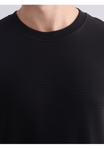 Lcwaıkıkı Classic Siyah Bisiklet Yaka Dokulu Erkek Sweatshirt