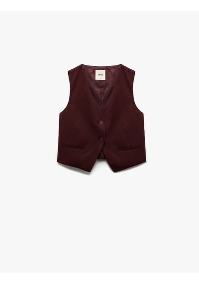Koton Astarlı Kolsuz Düğmeli V Yaka Blazer Yelek Bordo 6wak20009pw Bordo