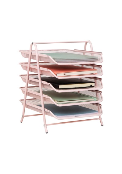 Ağ Koleksiyonu Kağıt Rafı, 5 Katlı, Dosya Saklama, Çalışma Masası Düzenleyici, Metal Örgü, Metal, Pembe, 5 Katlı Diğer