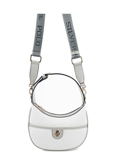 Silver Polo Sp1194 Kadın Omuz Çantası Logolu Beyaz-a.gri
