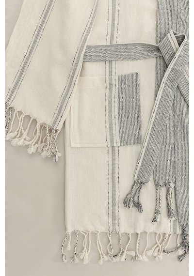 Raw Pamuk Yarasa Kol Natural Çizgili Kimono S-m 1516a Krem