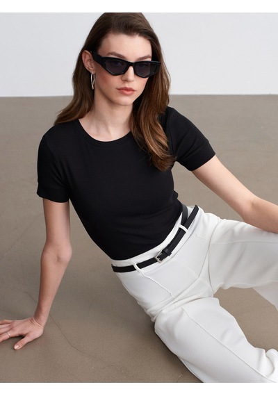 Dilvin 32637 Bisiklet Yaka T-shirt-siyah