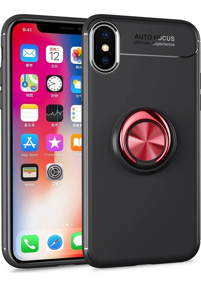 Newface - 712 - Apple iPhone Uyumlu Xs Max Kılıf Range Yüzüklü Silikon - Csmo-tex - - Siyah-kırmızı