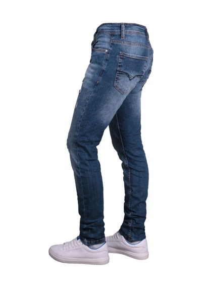Erkek Mavi Denim Perç İşlemeli Pantolon Mavi