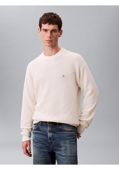 Calvin Klein Ls Ez Cotton Waffle Crwnk Swtr 9-12594 Beyaz