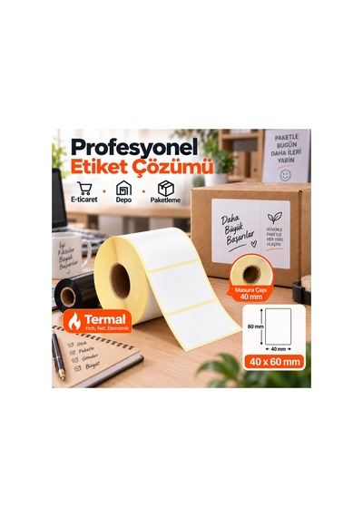 40x60 Mm Rulo Ribonsuz Termal Barkod Etiketi 40 Mm Masura 1000 Sarım
