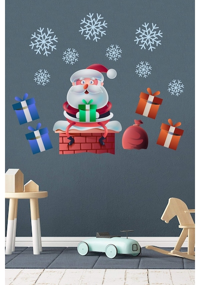 Crevidi Evin Bacasında Oturan Sevimli Noel Baba Çocuk Odası Duvar