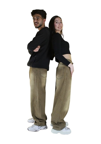 St.poll Vintage Eskitme Yıkama Unisex Baggy Jean Pantolon Vintage Vizon