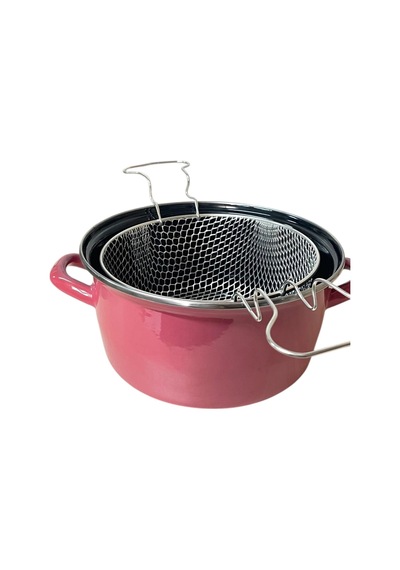 Lüks Emaye Kızartma Tenceresi 22 Cm Pembe