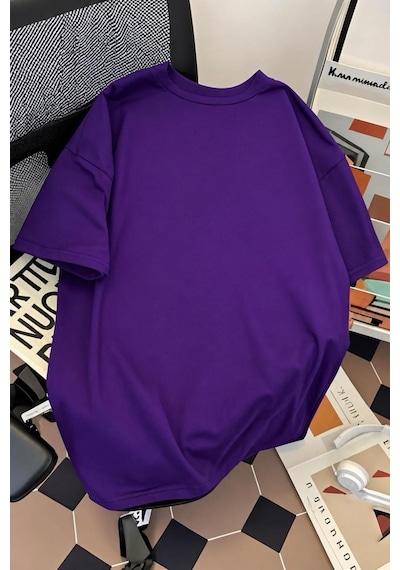 Palermo Sicilya Portakal Temalı Bisiklet Yaka Pamuklu Oversize T-shirt Mor