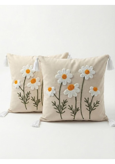 2 Adet 40x40 Cm Punch Papatya Desenli Gizli Fermuarlı Kırlent Kılıfı Dekoratif Yastık Kılıfı Salon Oturma Odas Diğer