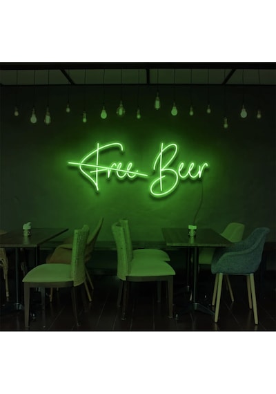 Free Beer Yazılı Neon Tabela Yeşil