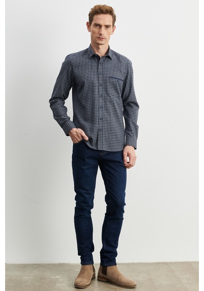 AC&Co / Altınyıldız Classics Erkek Lacivert-Gri Slim Fit Dar Kesim Düğmeli Yaka Pötikareli Flanel Oduncu Gömlek 4A2023100025LAGM Lacivert - Gri AC&Co / Altınyıldız Classics Erkek Lacivert-Gri Slim Fit Dar Kesim Düğmeli Yaka Pötikareli Flanel Oduncu Gömlek 4A2023100025LAGM Lacivert - Gri