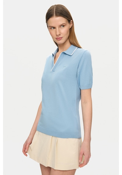 Ucla Sasha Gök Mavi Polo Yaka Triko Nakışlı %100 Pamuk Standard Fit Kadın Tshirt
