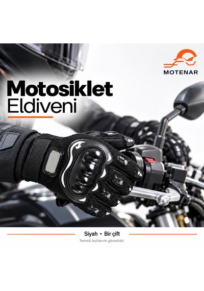 Motenar Motosiklet Eldiveni Siyah Bilek Ayarlı Bir Çift