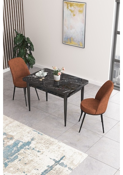 Canisa Concept Nil Serisi 70x110 Sabit Mutfak Masası Takımı Siyah Mermer Desen Masa 2 Kiremit Sandalye Masa Siyah Sandalyeler Kiremit Canisa Concept Nil Serisi 70x110 Sabit Mutfak Masası Takımı Siyah Mermer Desen Masa 2 Kiremit Sandalye Masa Siyah Sandalyeler Kiremit