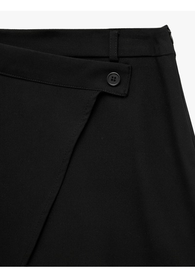 Koton Viskon Karışımlı Düğmeli Slim Fit Kruvaze Mini Etek Siyah 7wal70010ıw