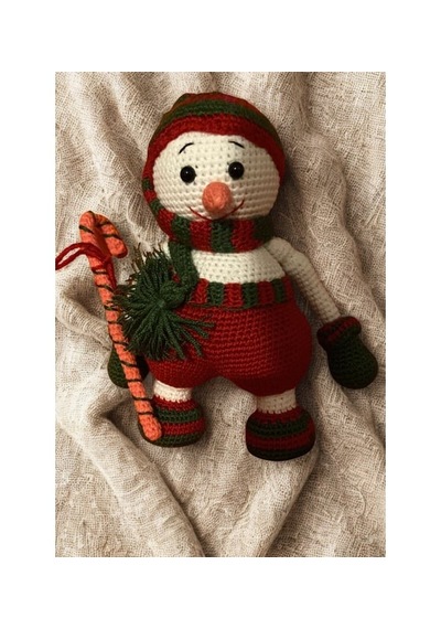 Rüwüzel Amigurumi Kardan Adam & Lavanta Kokulu Mum Yılbaşı Hediye Seti Kirmızı