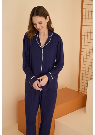 Nbb Kadın Lacivert Viskon Önden Düğmeli Pijama Takımı Lacivert Nbb Kadın Lacivert Viskon Önden Düğmeli Pijama Takımı Lacivert