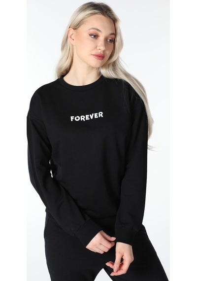 Defys Kadın Bisiklet Yaka Regular Fit Baskılı Sweatshirt Siyah - 499138804 Siyah