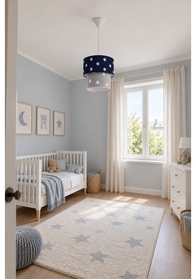 Şenay Aydınlatma Bebek Çocuk Odası İkili Silindir Kumaş Sarkıt Avize 25 cm Lacivert Gri Yıldız Şenay Aydınlatma Bebek Çocuk Odası İkili Silindir Kumaş Sarkıt Avize 25 cm Lacivert Gri Yıldız