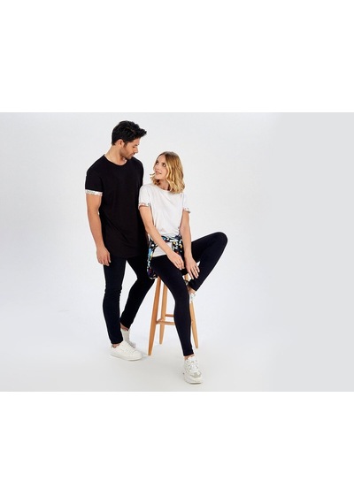 Peraluna Kol Ucu Desenli Uzun Siyah Pamuklu Erkek T-Shirt-Siyah